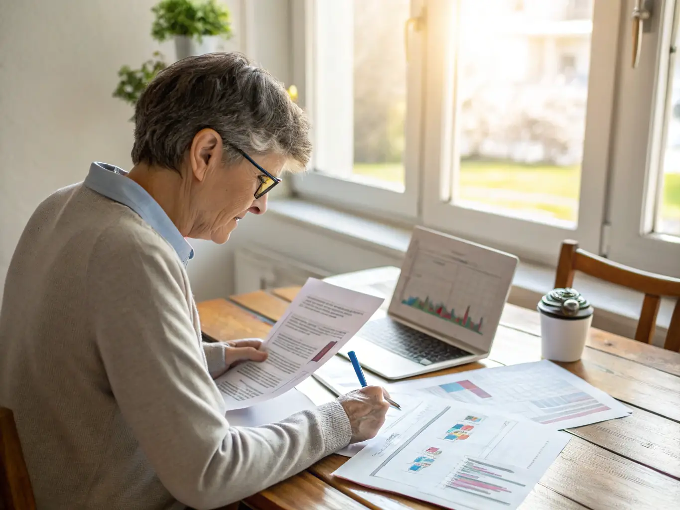 A person confidently planning their retirement with a tablet, showcasing the potential growth of IUL investments.